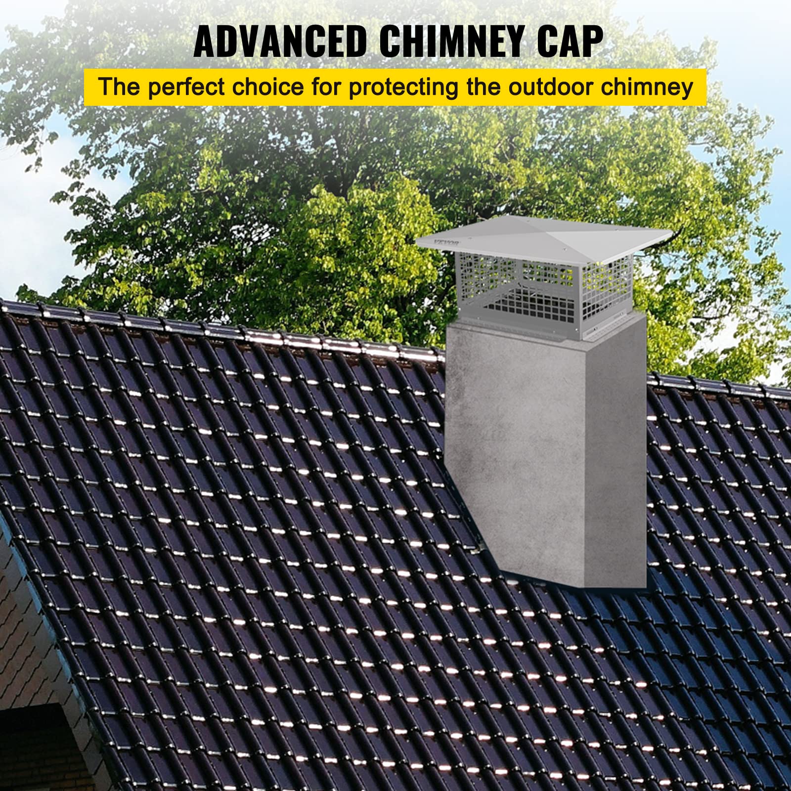 Vevor Chimney Cap, 8'' X 13'' Flue Caps, 304 Stainless Steel Fireplace Chimney Cover, Adjustable Metal Spark Arrestor With Bolts